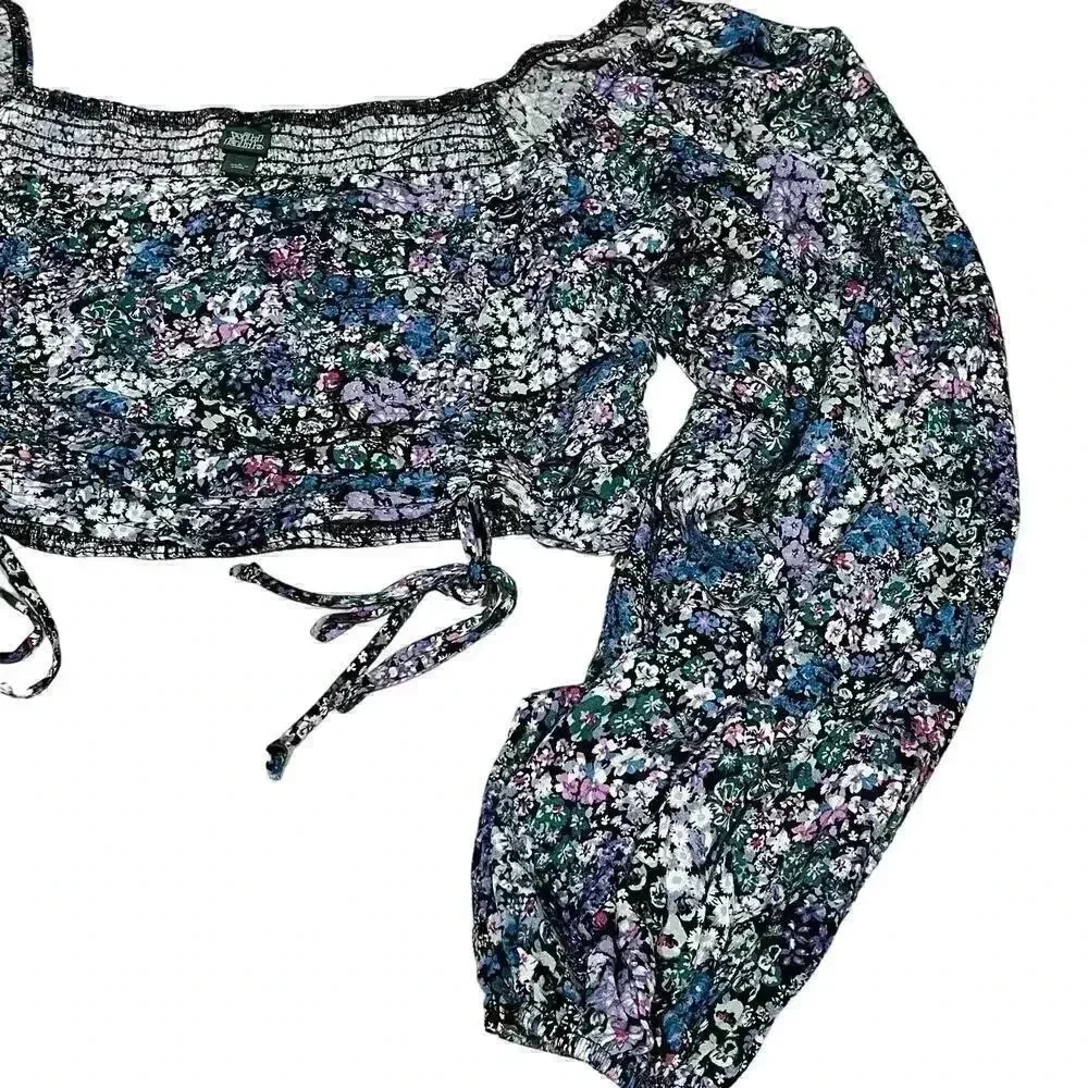 Wild Fable Floral Off Shoulder Cropped Peasant‎ Top Puff Sleeve Large